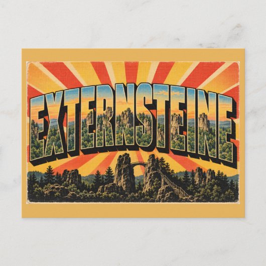 Externsteineの砂岩の柱 森 レトロ調 ポストカード (正面)