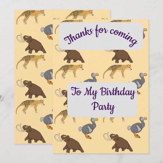 Extinct Animals Thank you Card 招待状 (正面/裏面)