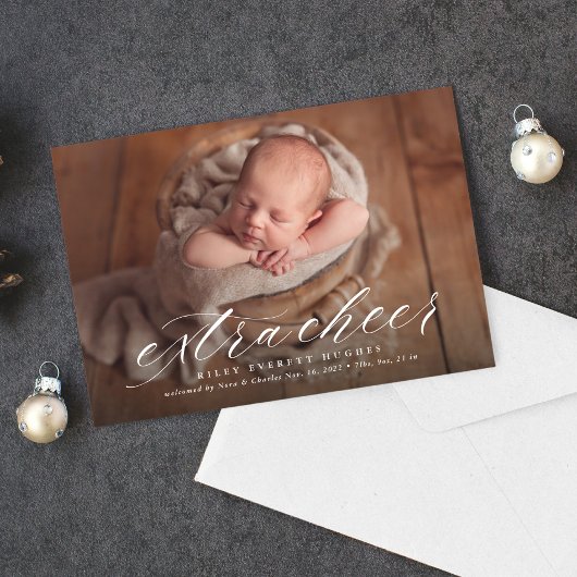 Extra cheer holiday birth announcement photo card シーズンカード