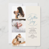 Extra Joy Photo Blue Holiday Birth Announcement シーズンカード (正面)