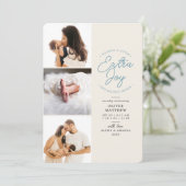 Extra Joy Photo Blue Holiday Birth Announcement シーズンカード (スタンド正面)