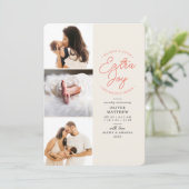 Extra Joy Photo Red Holiday Birth Announcement シーズンカード (スタンド正面)