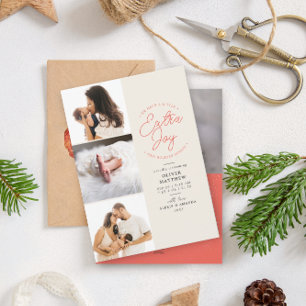 Extra Joy Photo Red Holiday Birth Announcement シーズンカード