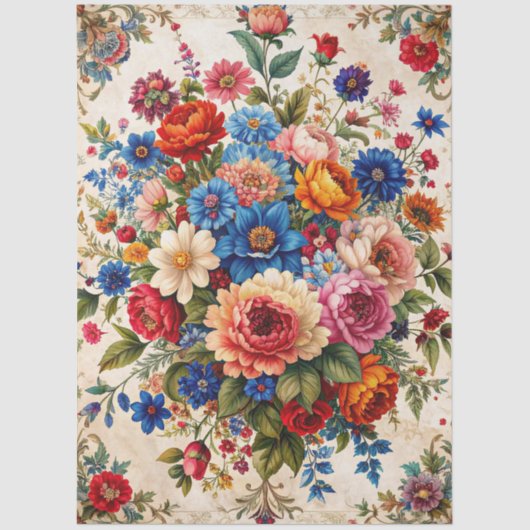 Extra Large Baroque Colorful Florals Decoupage 薄葉紙 (正面)