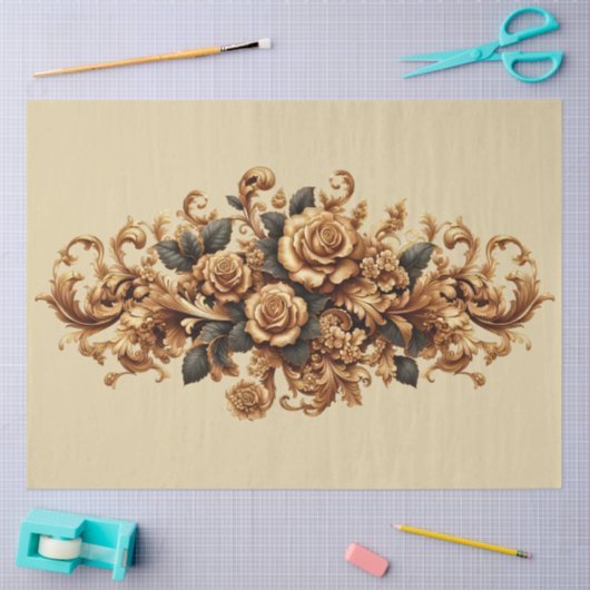 Extra Large Gold Baroque Floral Decoupage 薄葉紙 (クラフト)
