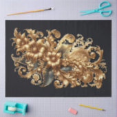Extra Large Gold on Black Baroque Floral Decoupage 薄葉紙 (クラフト)