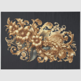 Extra Large Gold on Black Baroque Floral Decoupage 薄葉紙