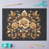 Extra Large Gold on Black Baroque Floral Decoupage 薄葉紙 (クラフト)
