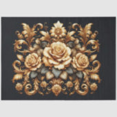 Extra Large Gold on Black Baroque Floral Decoupage 薄葉紙 (正面)