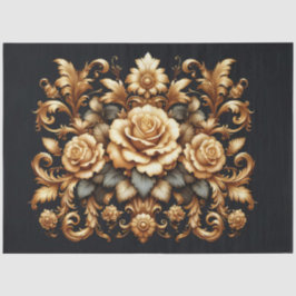 Extra Large Gold on Black Baroque Floral Decoupage 薄葉紙