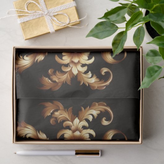 Extra Large Gold on Black Baroque Floral Decoupage 薄葉紙 (ギフト)