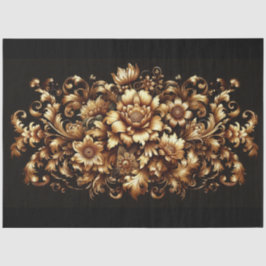 Extra Large Gold on Black Baroque Floral Decoupage 薄葉紙