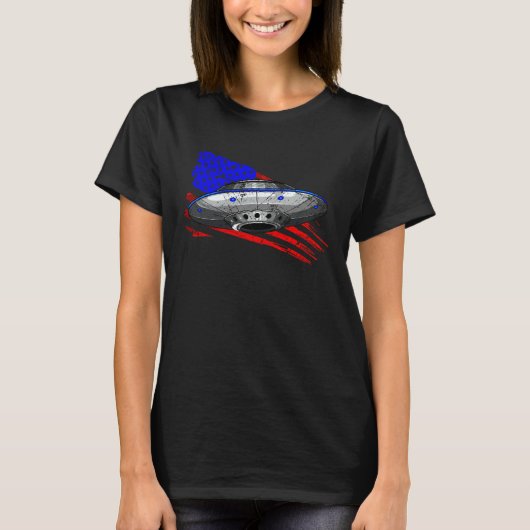 Extraterrestrial Space Craft American Flag Men Wom Tシャツ (正面)