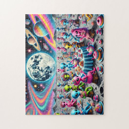 Extraterrestrial Tea Party Whimsical Galaxy ジグソーパズル (縦)