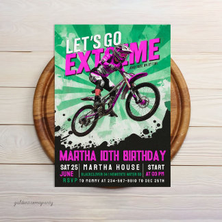 Extreme BMX Bike Girl Birthday - Dirt Bike 招待状