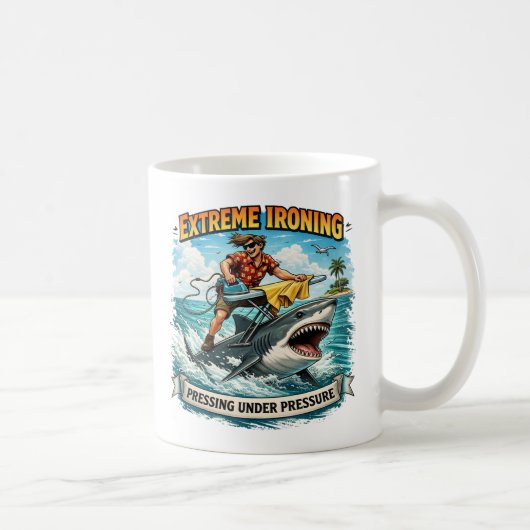 Extreme Ironing Shark Mug コーヒーマグカップ (右)