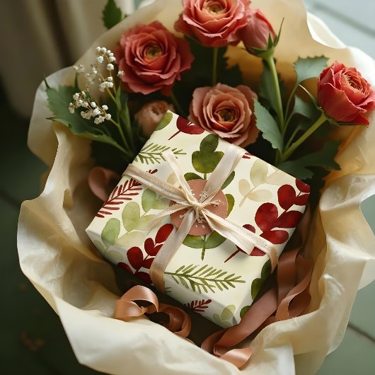 Exuberant Botanical Branches Red & Green TMF26 ラッピングペーパー