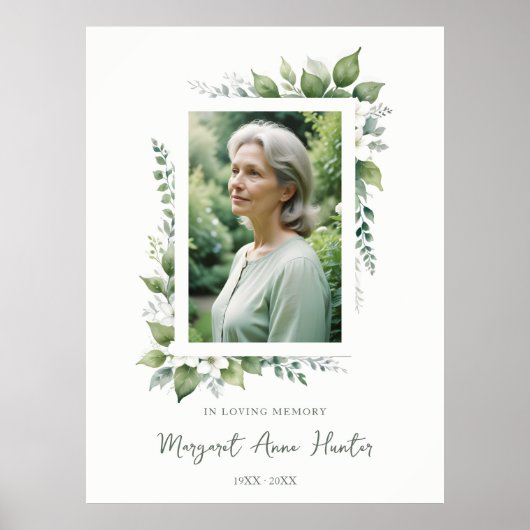Exuberant Flower & Foliage Frame Funeral Photo ポスター (正面)