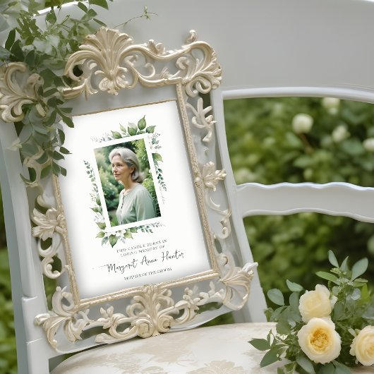 Exuberant Flower & Foliage Frame Funeral Photo ポスター
