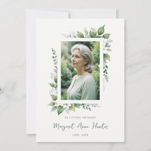 Exuberant Flower & Foliage Frame Funeral Photo 招待状 (正面)