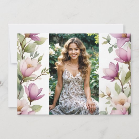 Exuberant Lovely Spring Magnolia Frame Garlands  招待状 (正面)