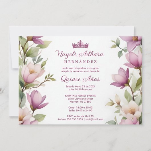 Exuberant Lovely Spring Magnolia Frame Garlands  招待状 (裏面)