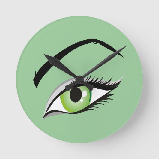 eye-149673美しいファッションMAKE UPサロンアイ、緑 ラウンド壁時計 (正面)