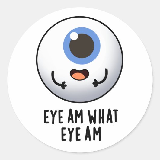 Eye Am What Eye おもしろい Am Eyeball Pun ラウンドシール (正面)