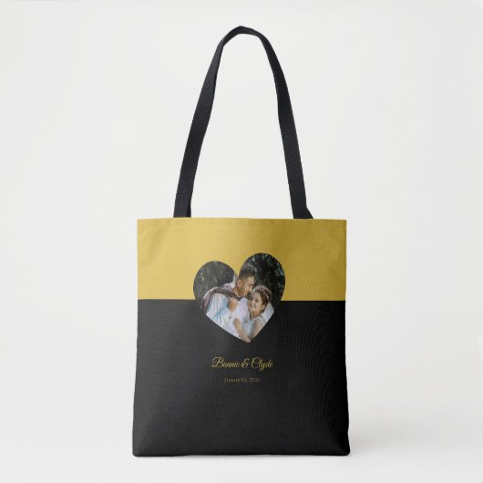 Eye-casing Heart Couple Gold and Black トートバッグ (正面)