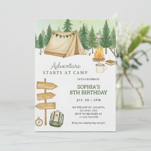 Eye catching birthday Invitation in camping vibe  招待状 (スタンド正面)