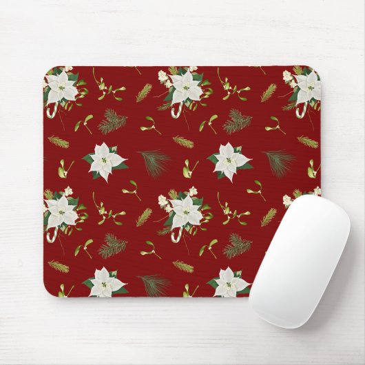 Eye Catching Floral Pattern Deep Red Mouse Pad マウスパッド (マウス)