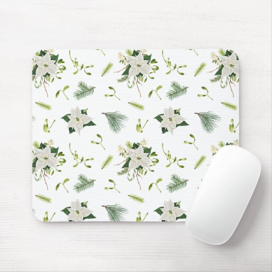 Eye Catching Floral Pattern White Mouse Pad マウスパッド (マウス)