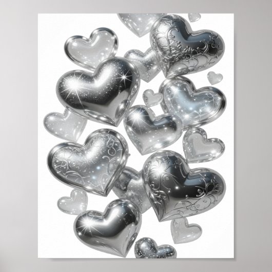 Eye-Catching Silver HEARTS OF GLASS テキストデザイン ポスター (正面)
