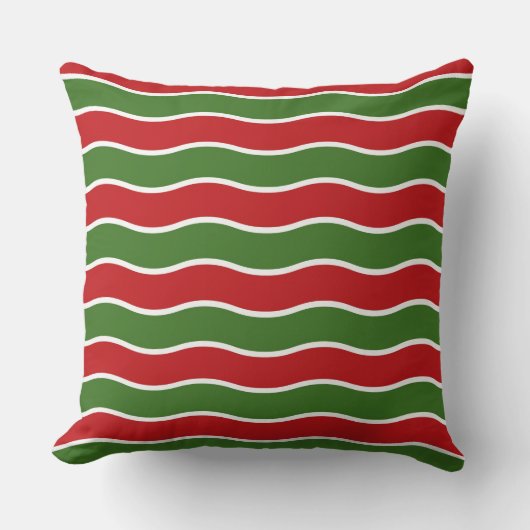 Eye-Catching Wavy Pattern: Red and Green Stripe クッション (正面)
