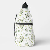 Eye-Catching White Green Floral Pattern Stylish スリングバッグ (正面)