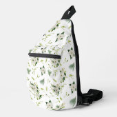 Eye-Catching White Green Floral Pattern Stylish スリングバッグ (右コーナー)