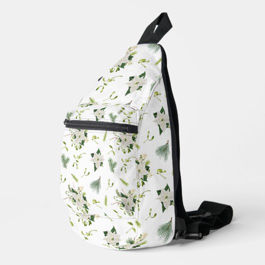 Eye-Catching White Green Floral Pattern Stylish スリングバッグ (右コーナー)