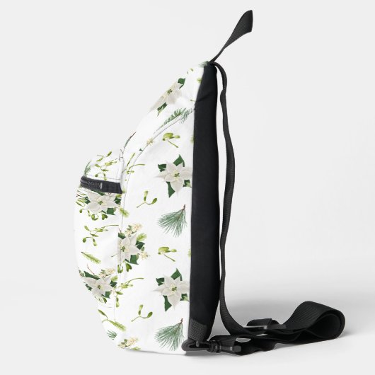Eye-Catching White Green Floral Pattern Stylish スリングバッグ (右)