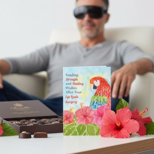 Eye Lasik Surgery Healing Scarlet Macaws, Hibiscus カード