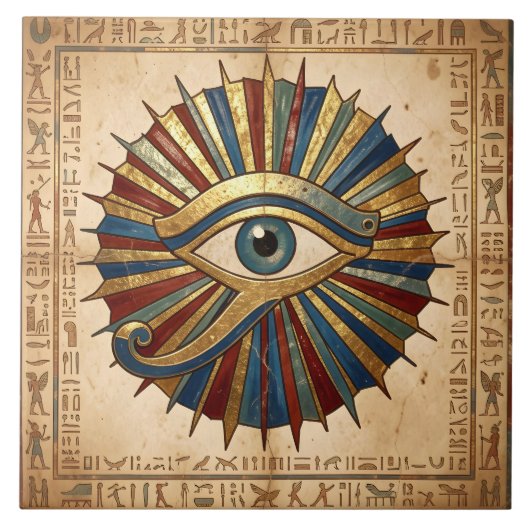 Eye of Horus with Hieroglyphs Egyptian Spiritual タイル (正面)