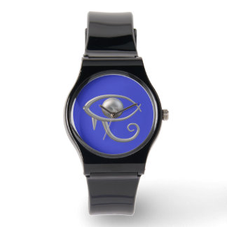 Eye of Ra silver on blue black silicone watch 腕時計