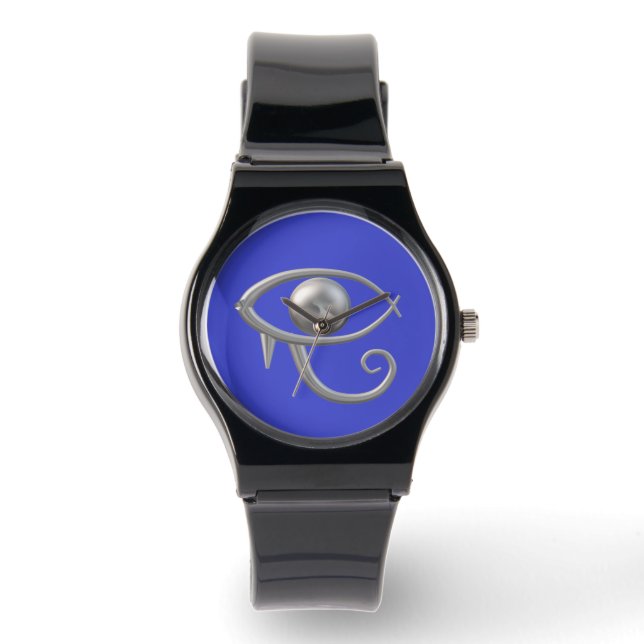 Eye of Ra silver on blue black silicone watch 腕時計 (正面)