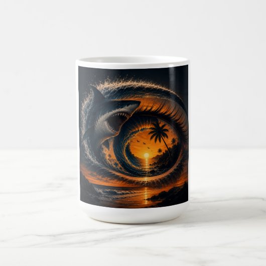Eye of the Wave – サメのシュールな日没 コーヒーマグカップ (中央)