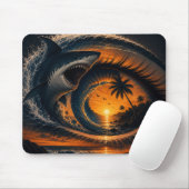 Eye of the Wave – 超現実的サメの夕焼けスロー枕 マウスパッド (マウス)