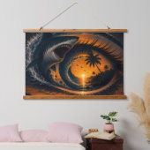Eye of the Wave – 超現実的サメの夕焼けスロー枕 吊り下げ型タペストリー (寝室)