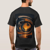 Eye of the Wave – 超現実的サメ 海のサンセット 光学デザイン Tシャツ (裏面)