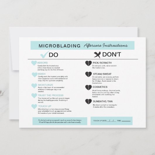 Eyebrow Microblading After Care Instructionsカード 招待状 (裏面)
