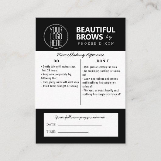 Eyebrow Microblading After Care Instructions Busin 名刺 (正面)