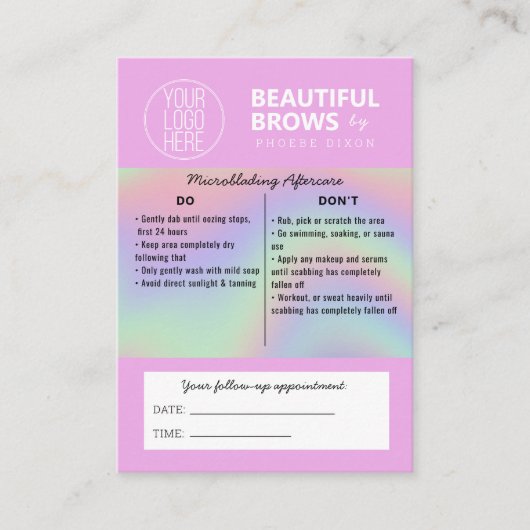 Eyebrow Microblading After Care Instructions Paste 名刺 (正面)