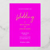 Eyecatching Pink Orange Script 結婚's モダン 箔招待状 (正面)